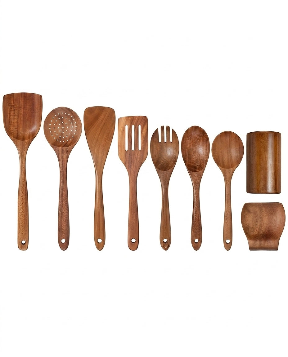 Træredskaber til køkkenet – 9-delt teak-kollektion
