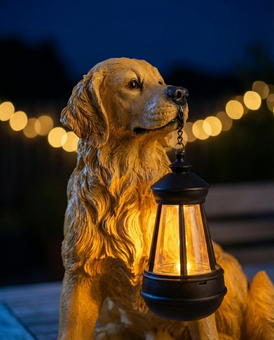 Solcelledrevet hundefigur med LED-lygte | Vejrbestandig