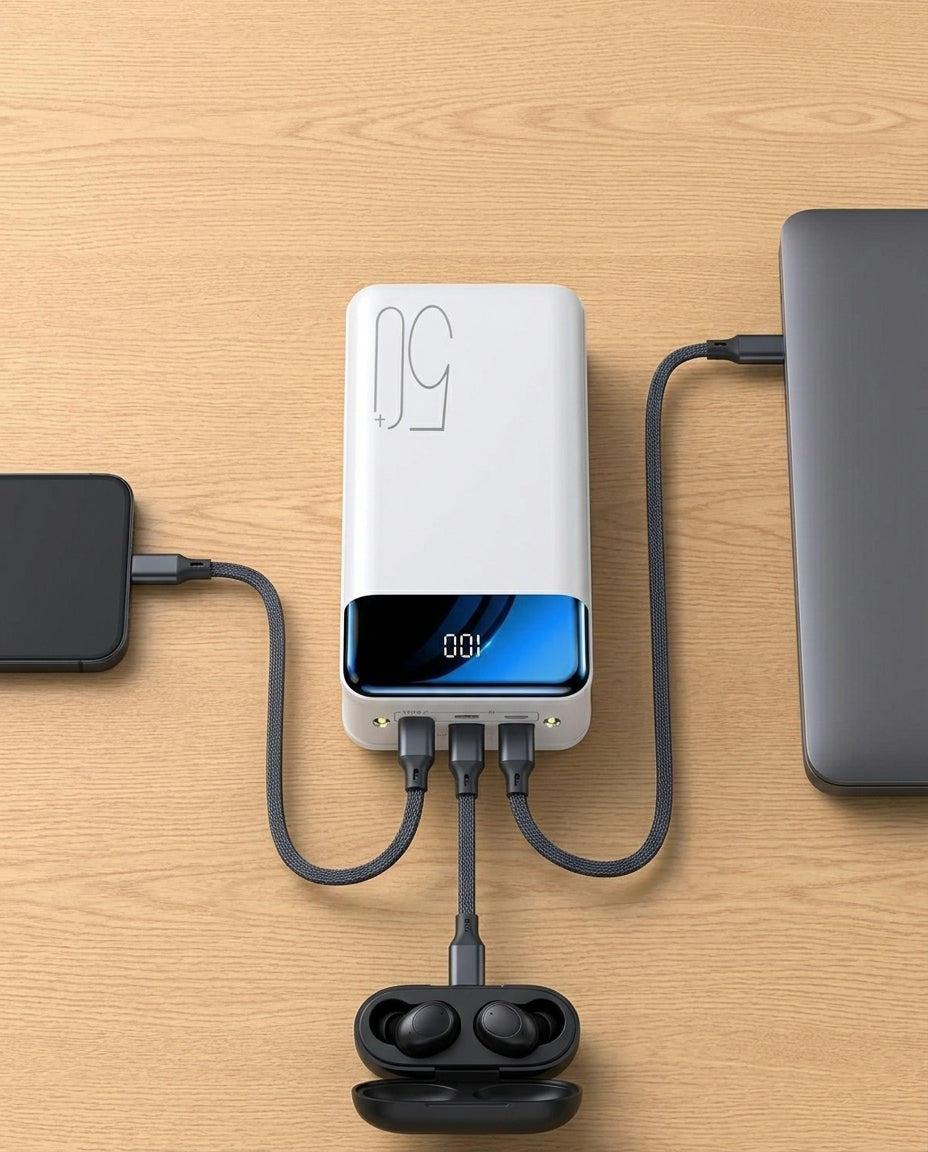 50.000 mAh powerbank | Hurtig opladning – Mobil, tablet & laptop