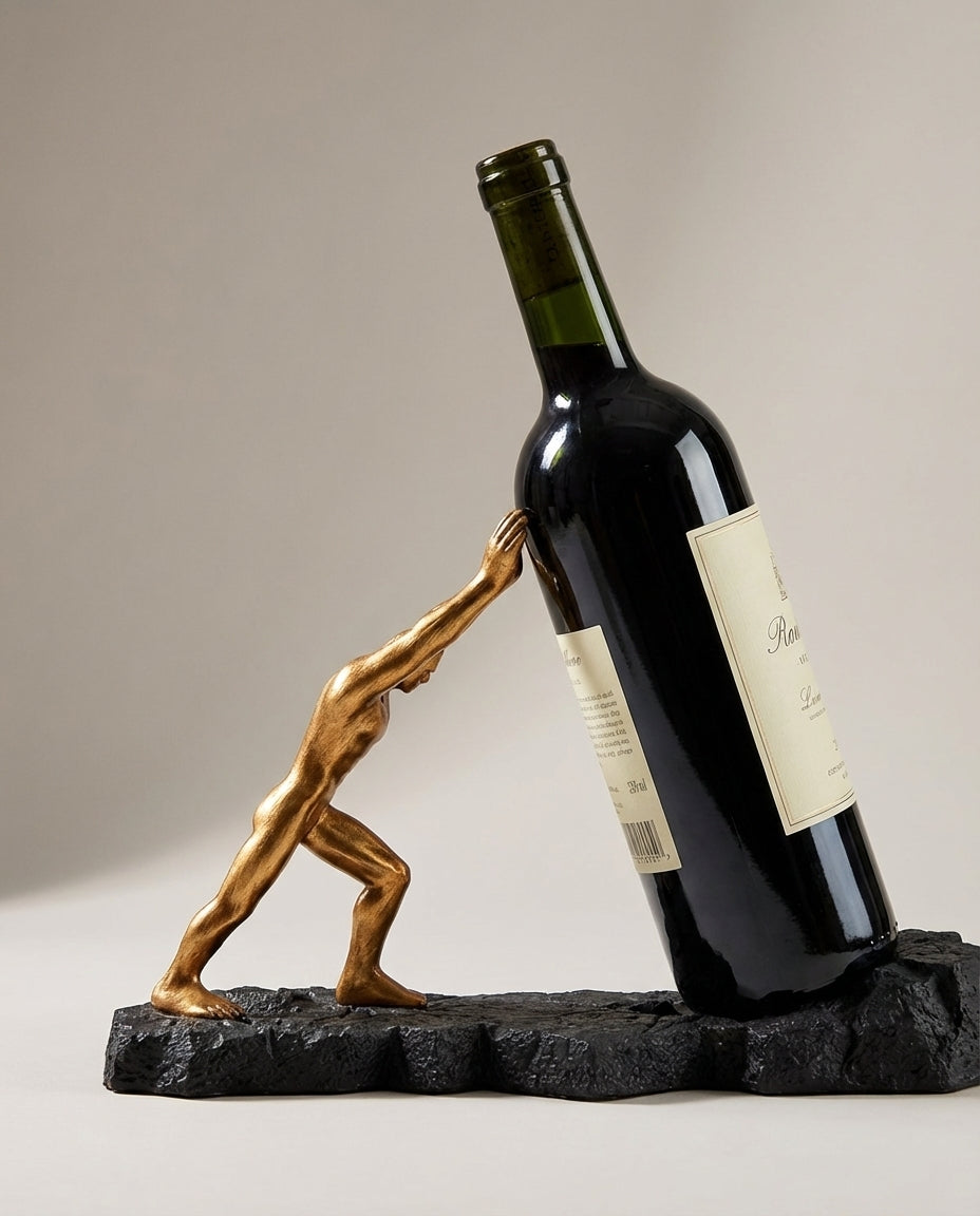Vinflaskeholder – Skulpturel metaldisplay-stander