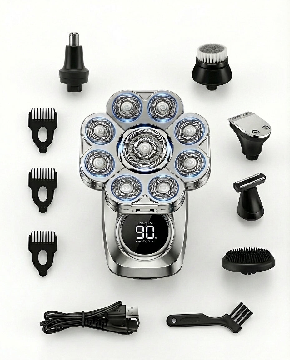 7-Hoved Elektrisk Barbermaskine | 6-i-1 Grooming Kit Hoved & Ansigt