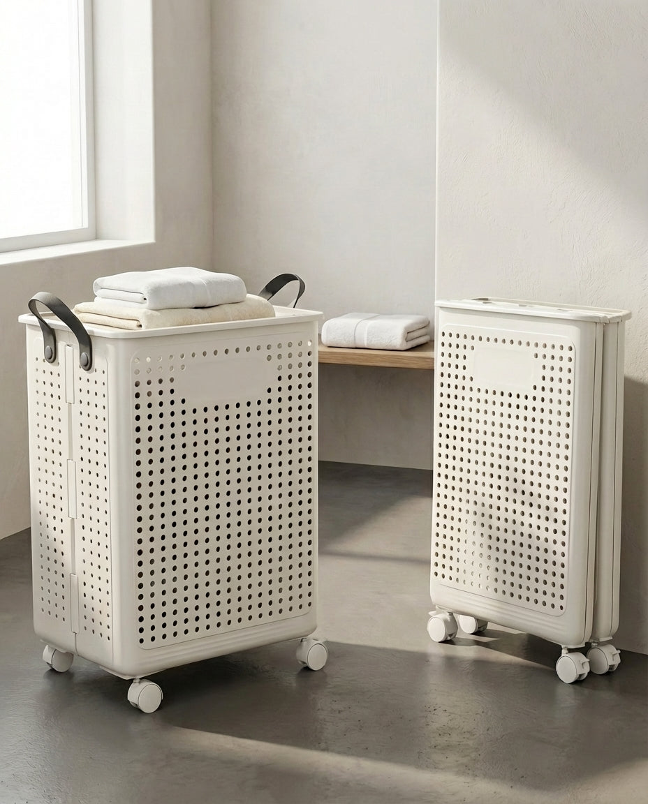 Foldbar vasketøjskurv med hjul | RollFold
