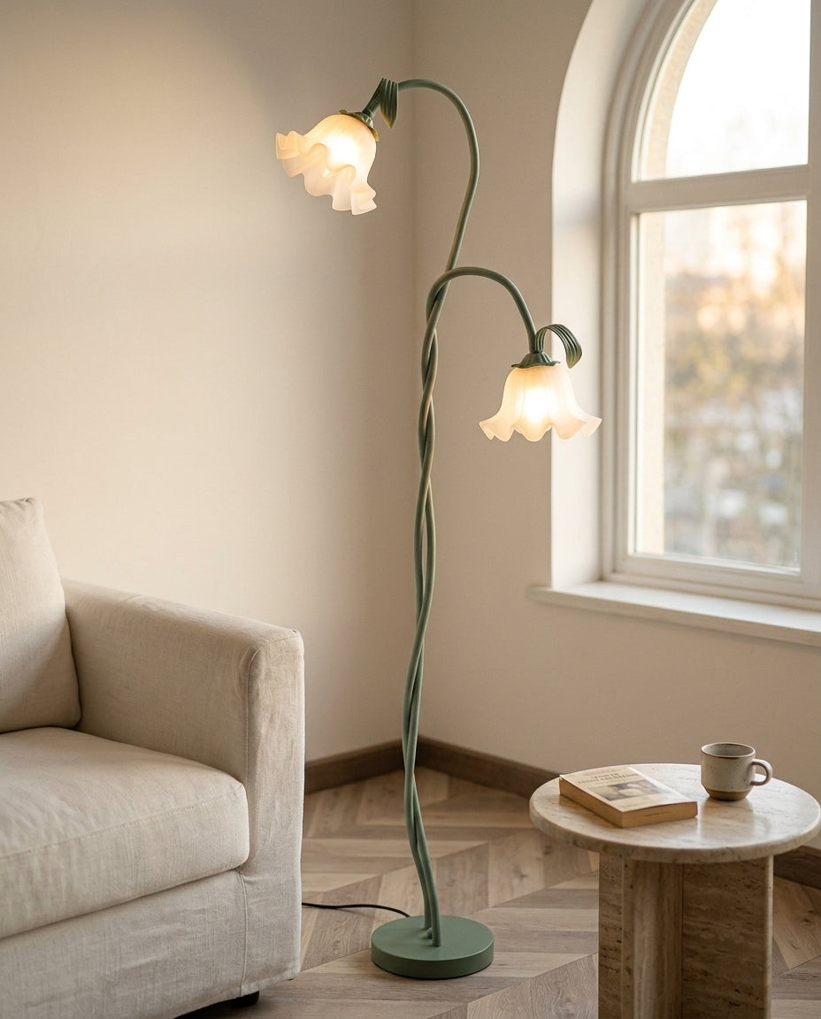 LED-gulvlampe blomsterdesign | Mattegrøn finish