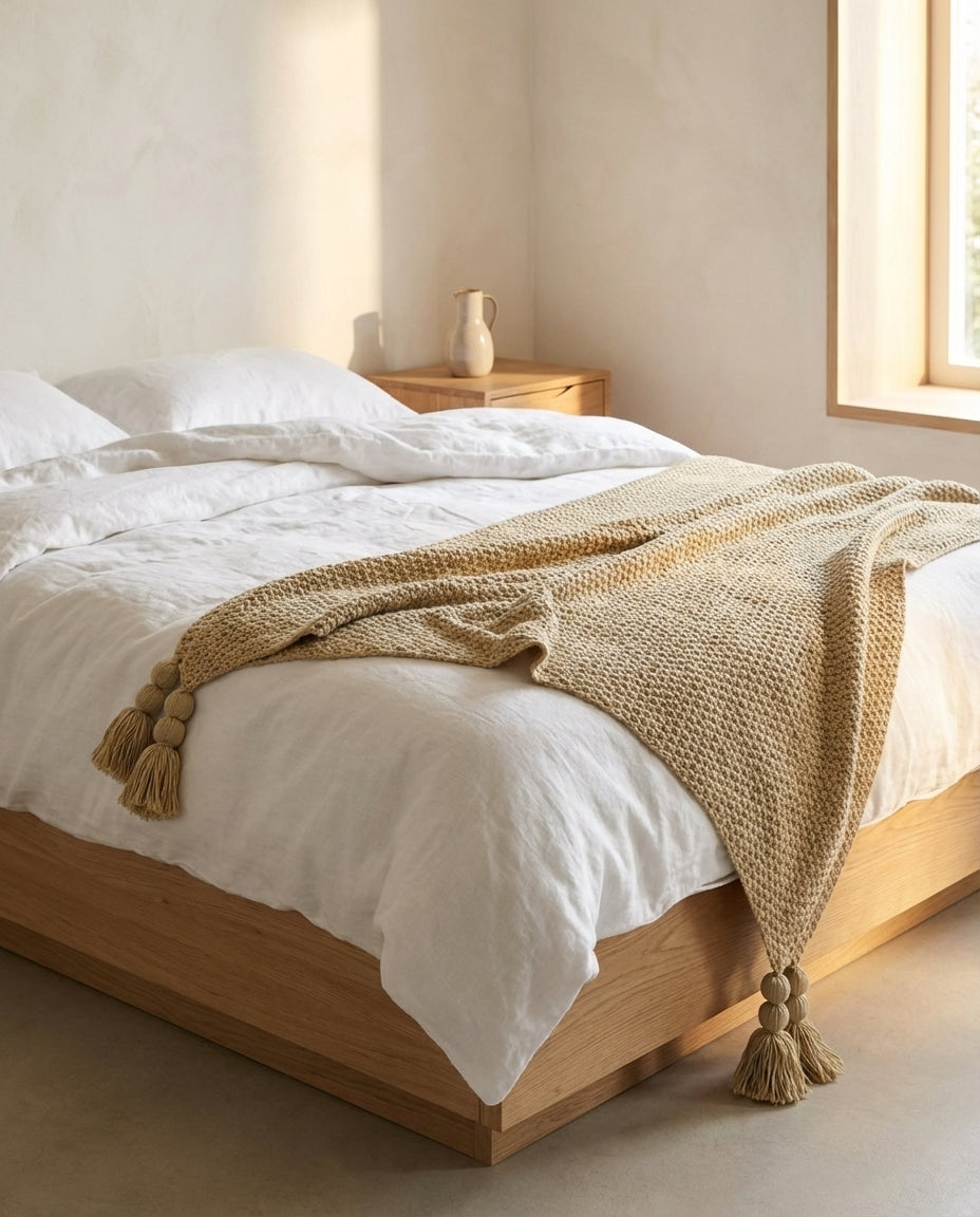 Strikket uldplæd med frynser | Nordic Warmth