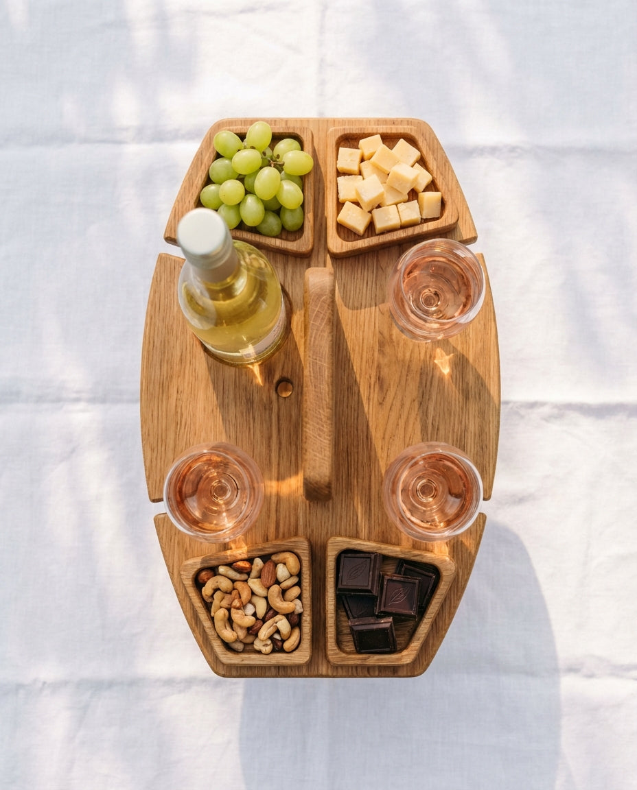 Bærbart træbord til picnic og vin | Foldbart serveringsbord til udendørs