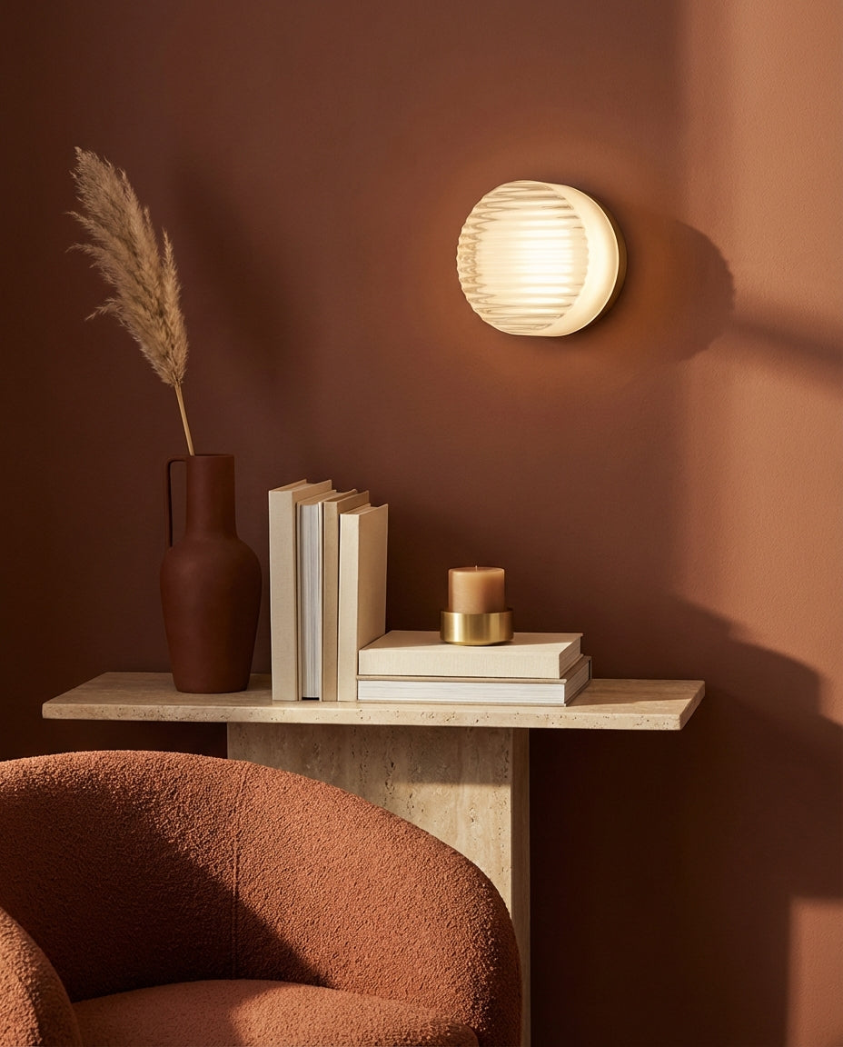 Rund Glasvæglampe – Riflet LED-belysning