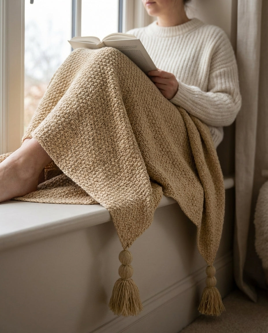 Strikket uldplæd med frynser | Nordic Warmth