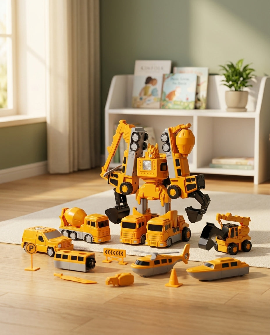 The Mighty Builder Squad | 7-i-1 magnetisk forvandlingsbar byggekøretøjsstyrke