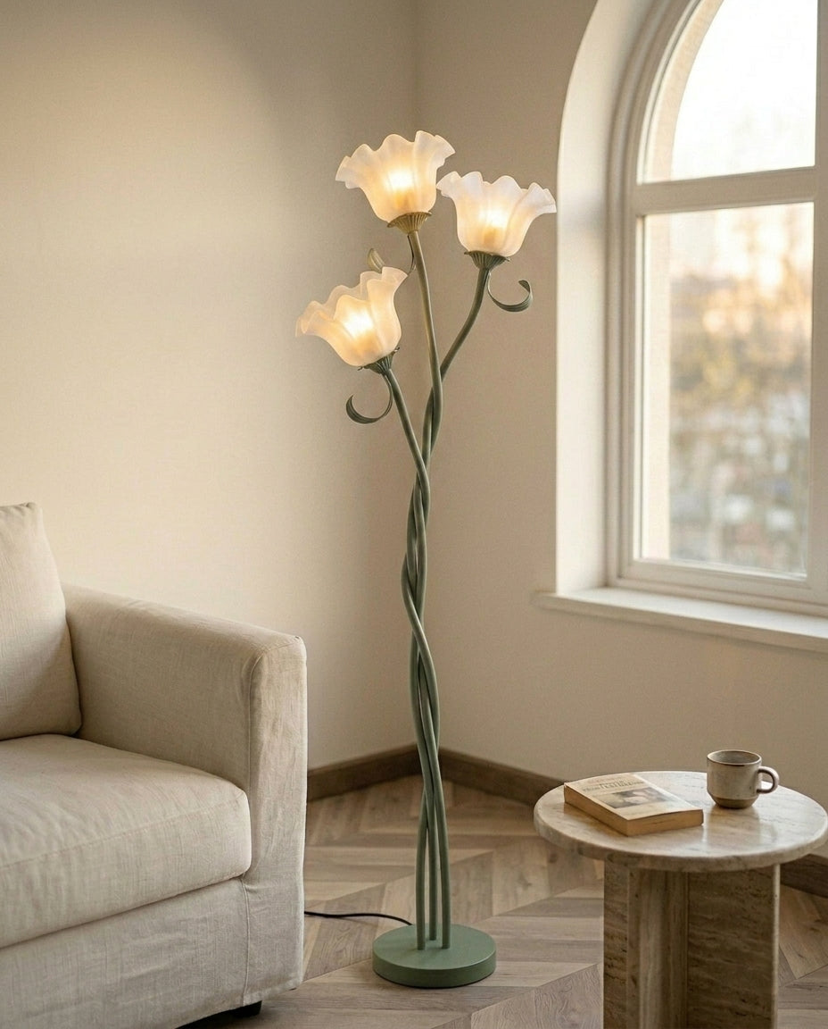 LED-gulvlampe blomsterdesign | Mattegrøn finish
