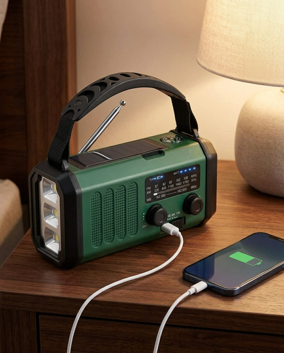 Nødradio med håndsving | 10000mAh solcelle lommelygte