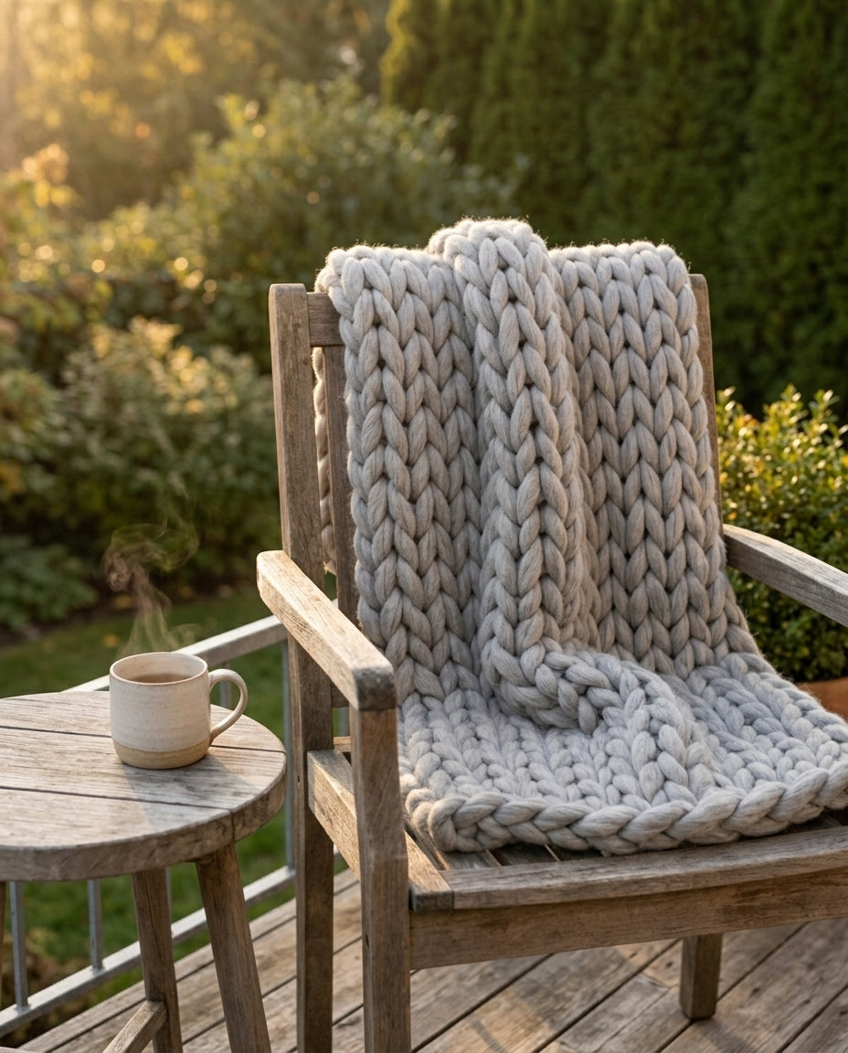 Chunky strikket tæppe XL – Håndslikket armstrikket plaid