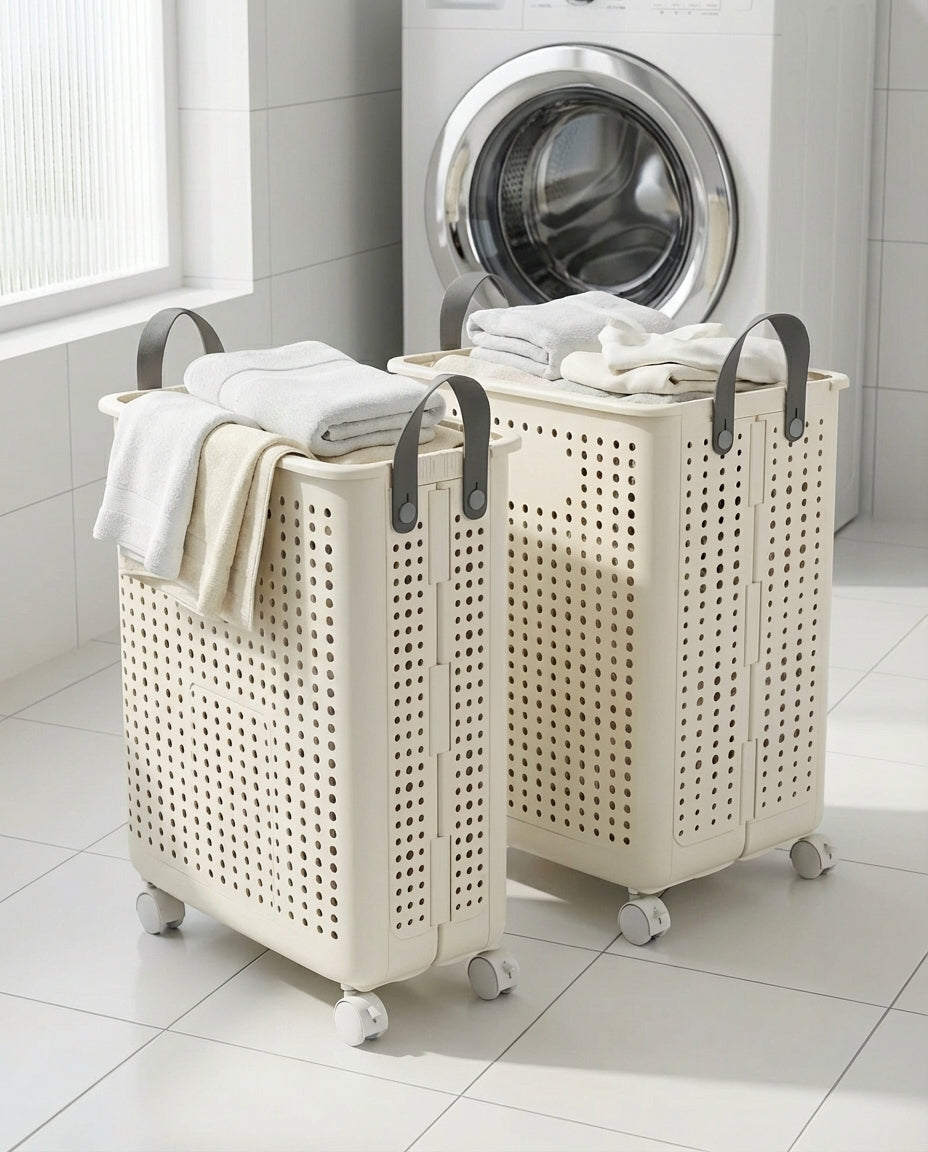 Foldbar vasketøjskurv med hjul | RollFold
