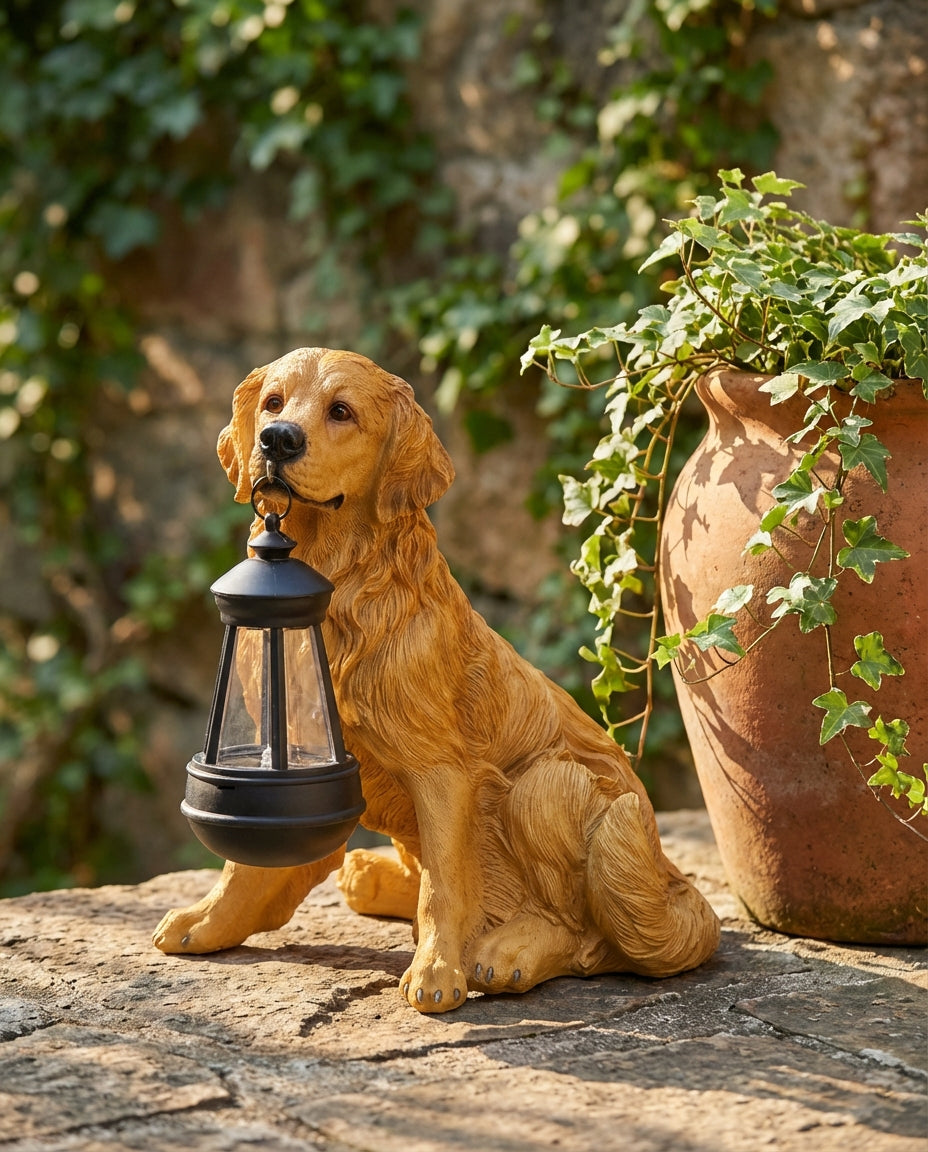 Solcelledrevet hundefigur med LED-lygte | Vejrbestandig