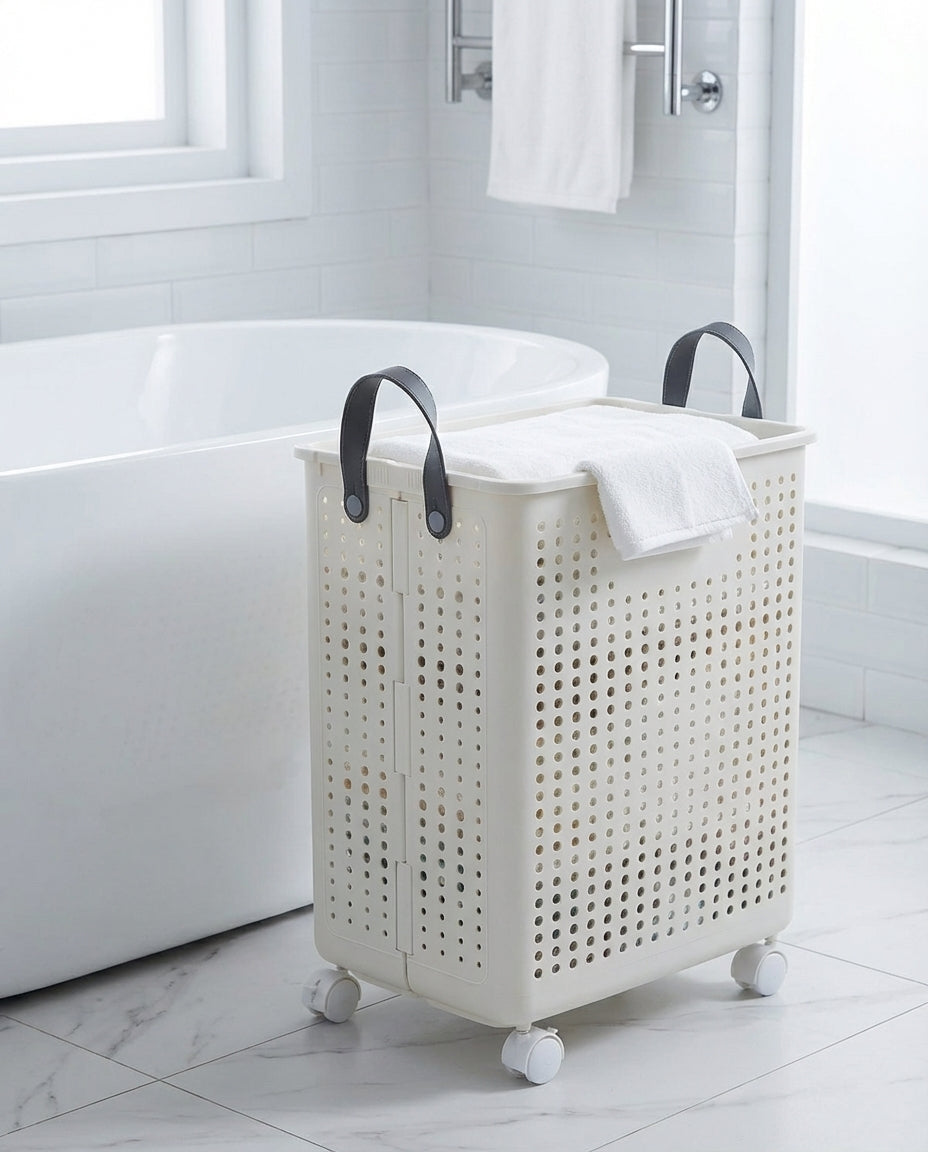 Foldbar vasketøjskurv med hjul | RollFold
