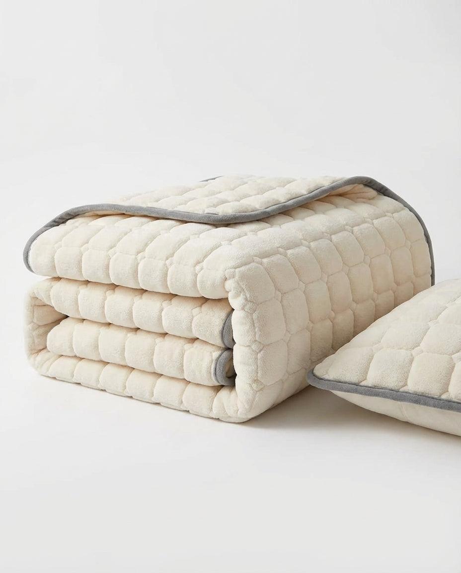 Quiltet Fleece Sengetæppe | Blødt med Firkantmønster