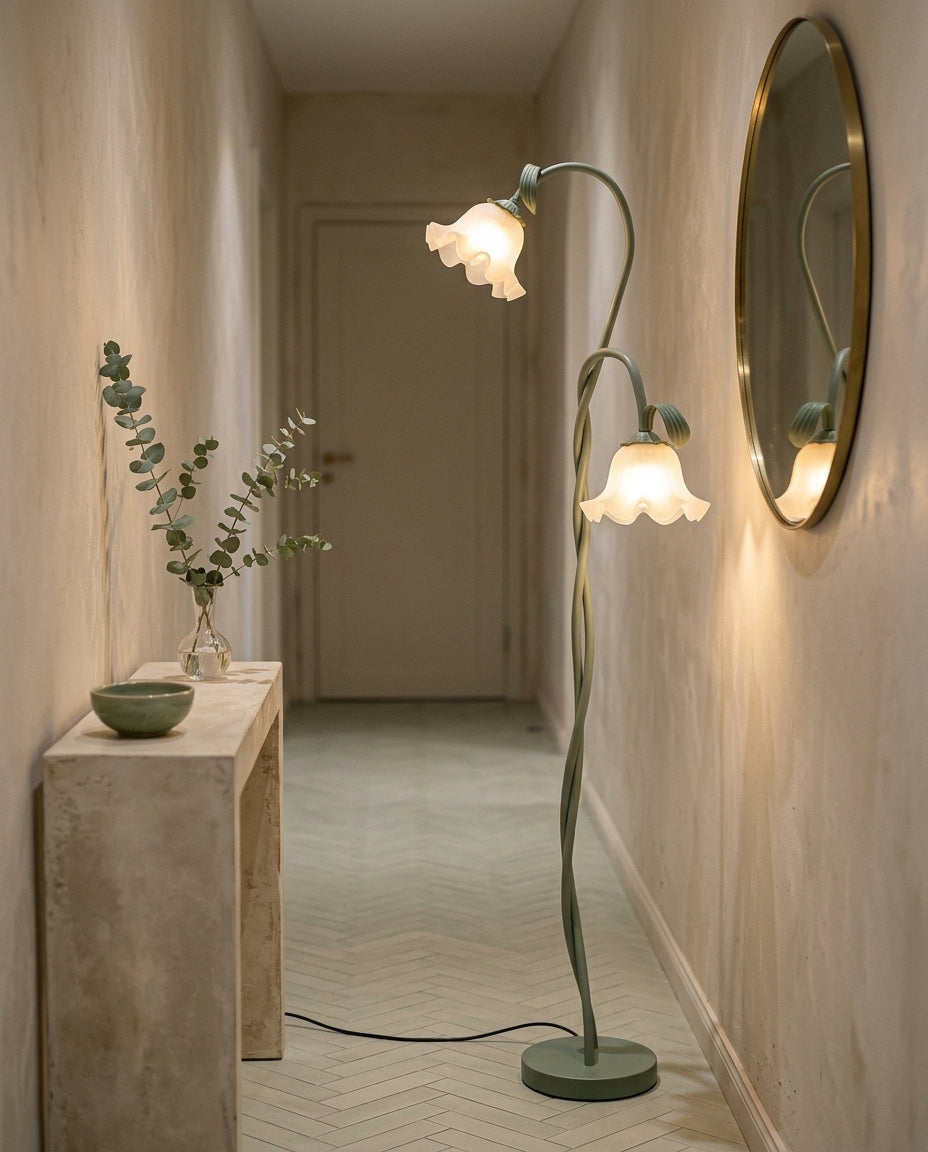 LED-gulvlampe blomsterdesign | Mattegrøn finish