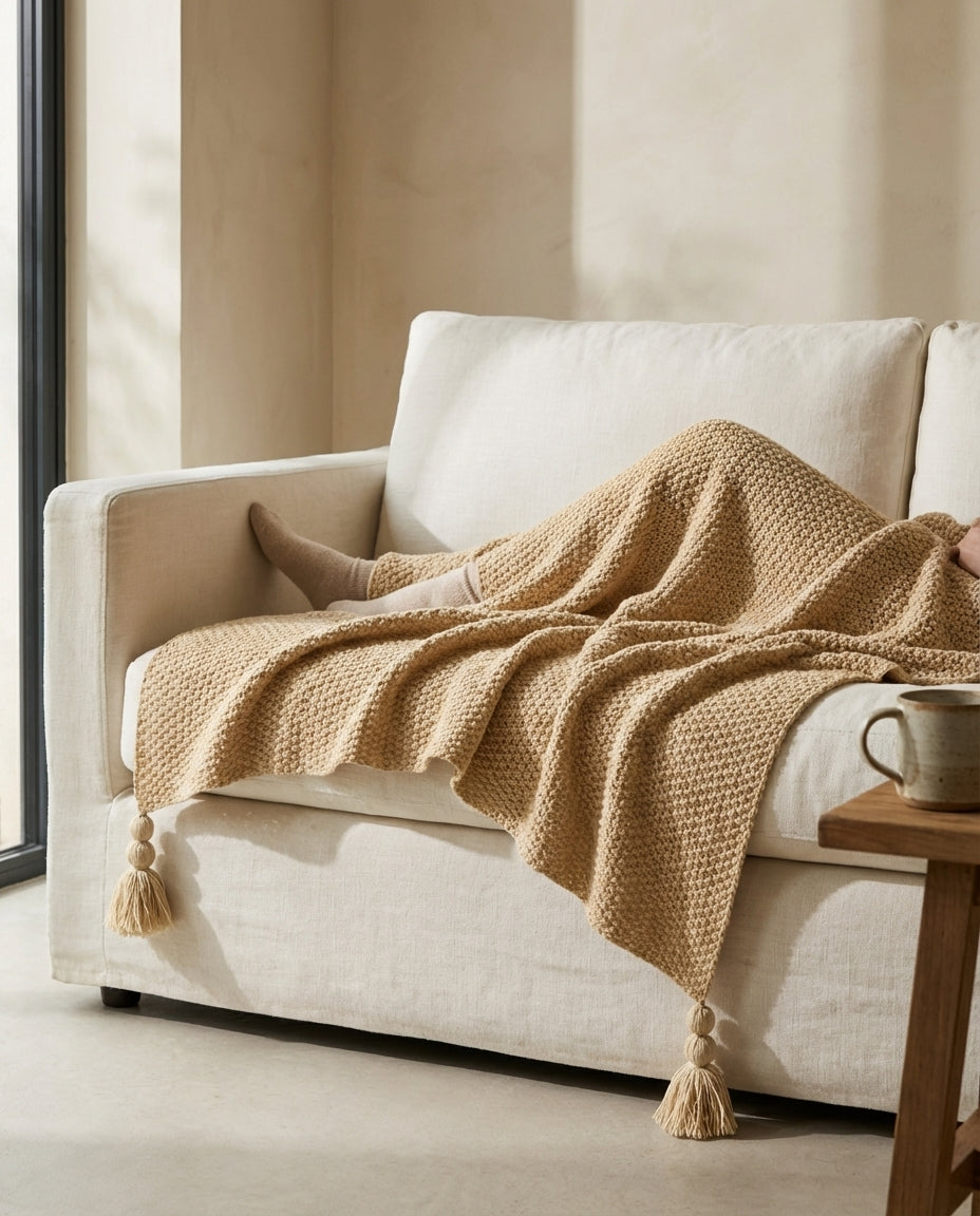 Strikket uldplæd med frynser | Nordic Warmth