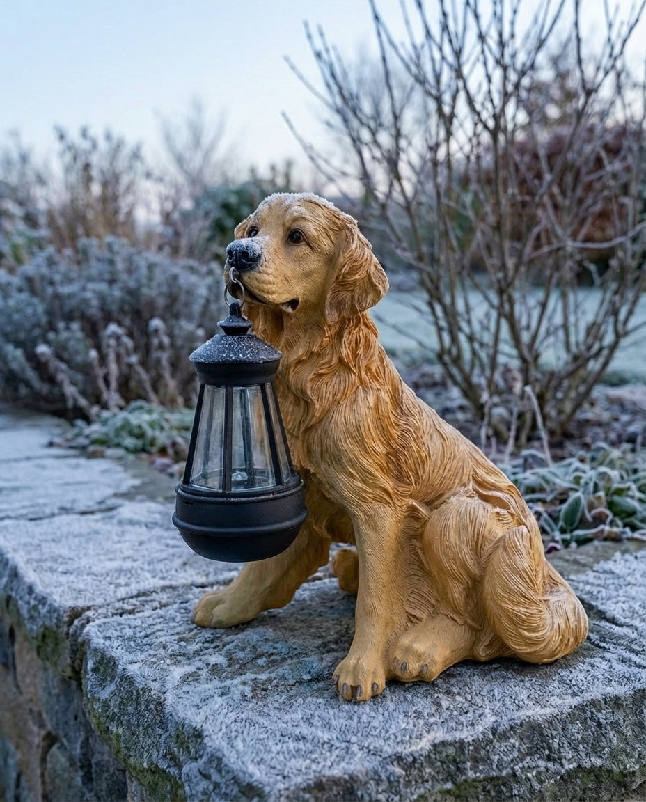 Solcelledrevet hundefigur med LED-lygte | Vejrbestandig