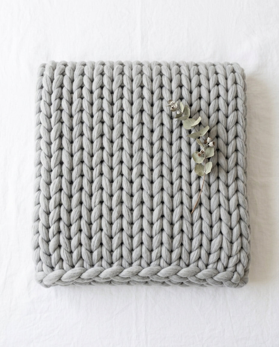 Chunky strikket tæppe XL – Håndslikket armstrikket plaid