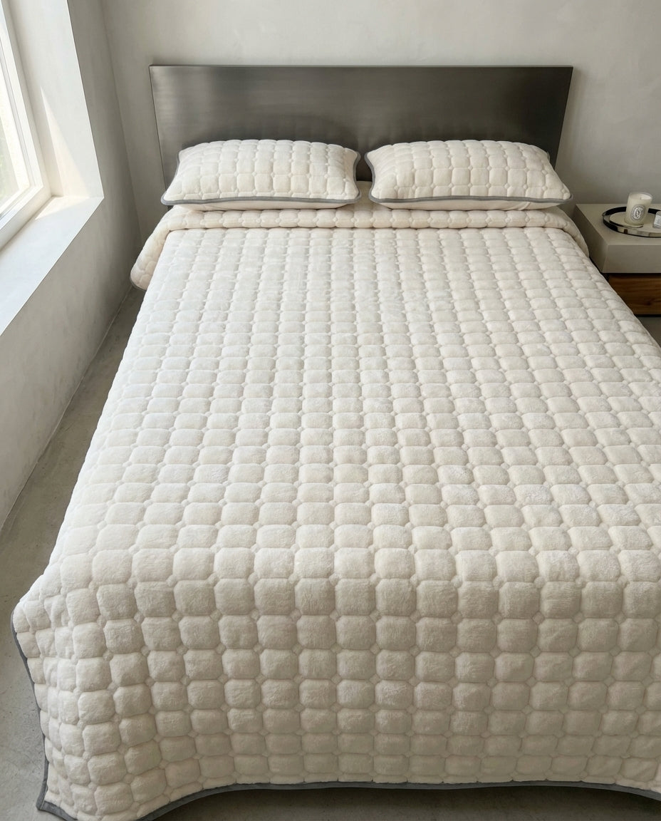Quiltet Fleece Sengetæppe | Blødt med Firkantmønster