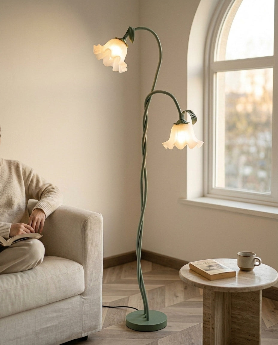 LED-gulvlampe blomsterdesign | Mattegrøn finish