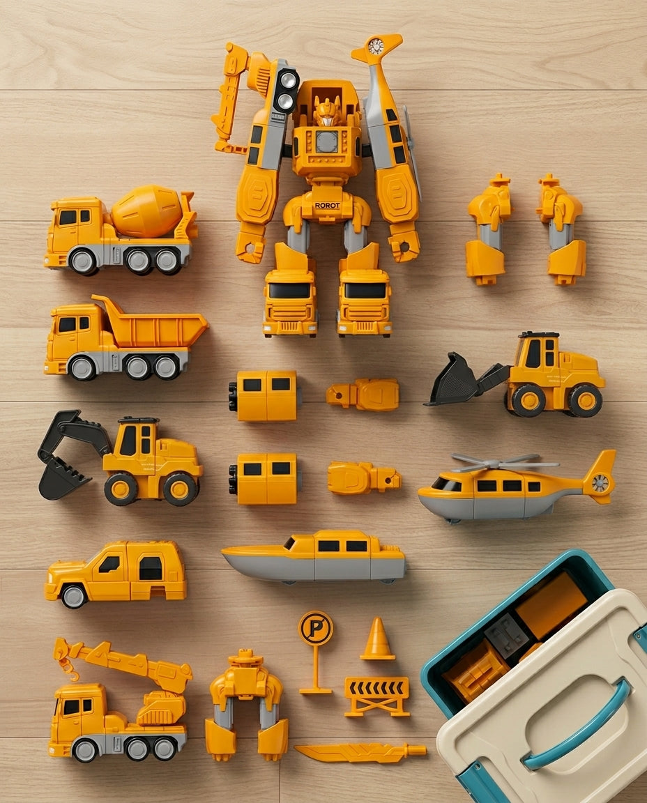 The Mighty Builder Squad | 7-i-1 magnetisk forvandlingsbar byggekøretøjsstyrke