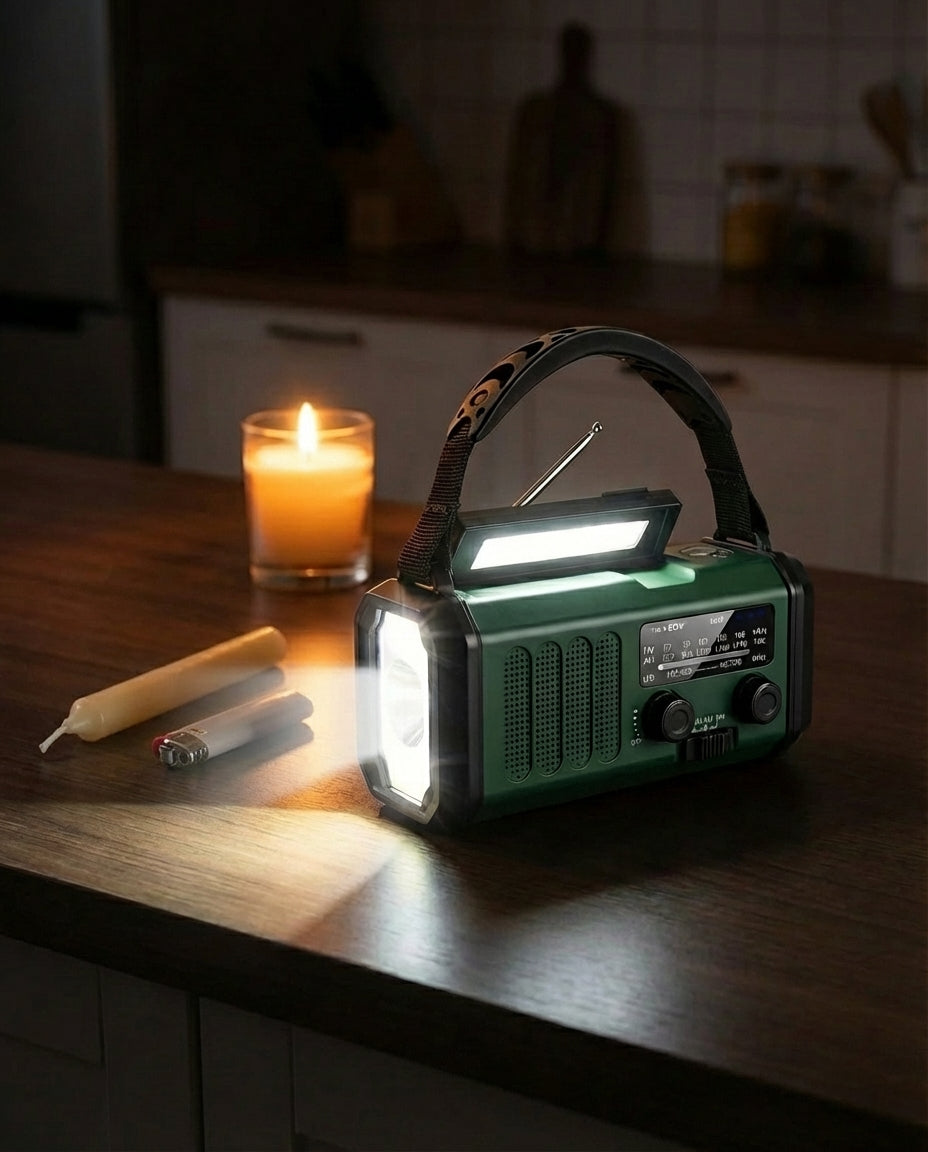 Solcelleradio & Powerbank håndsving | LED-lommelygte