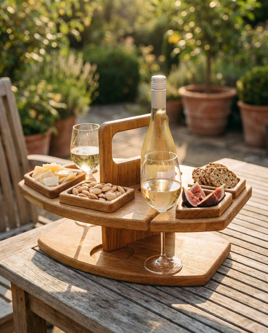 Bærbart træbord til picnic og vin | Foldbart serveringsbord til udendørs