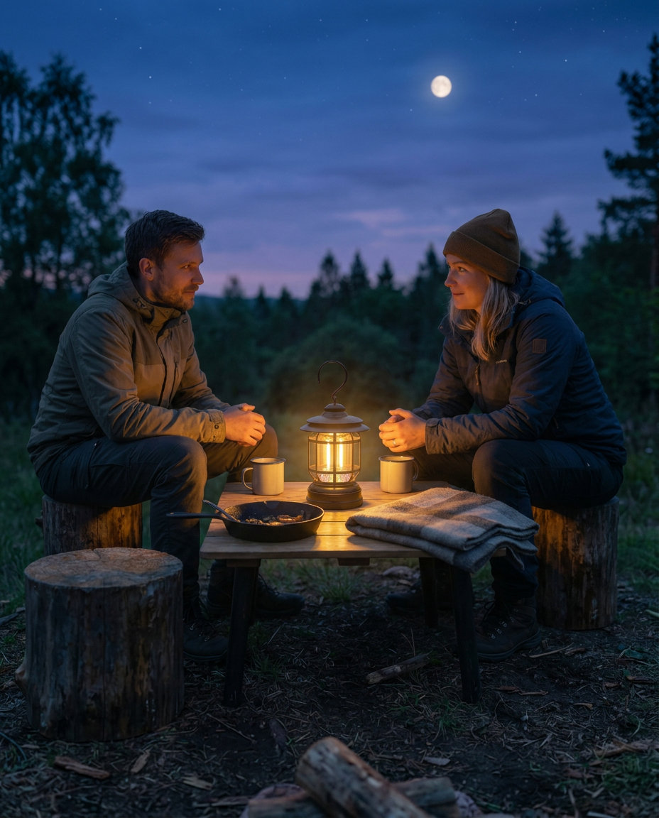 Retro campinglygte | Dæmpbar LED – USB-C og batteri