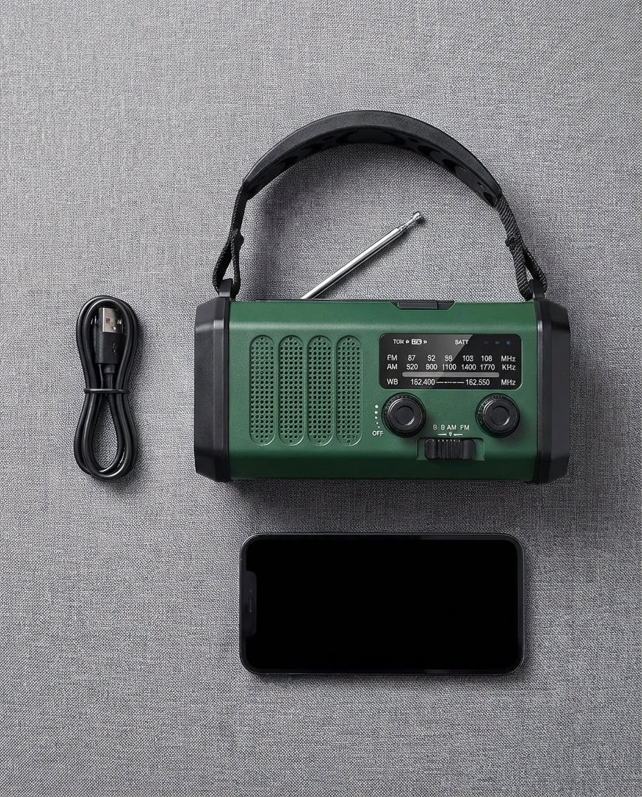 Solcelleradio & Powerbank håndsving | LED-lommelygte