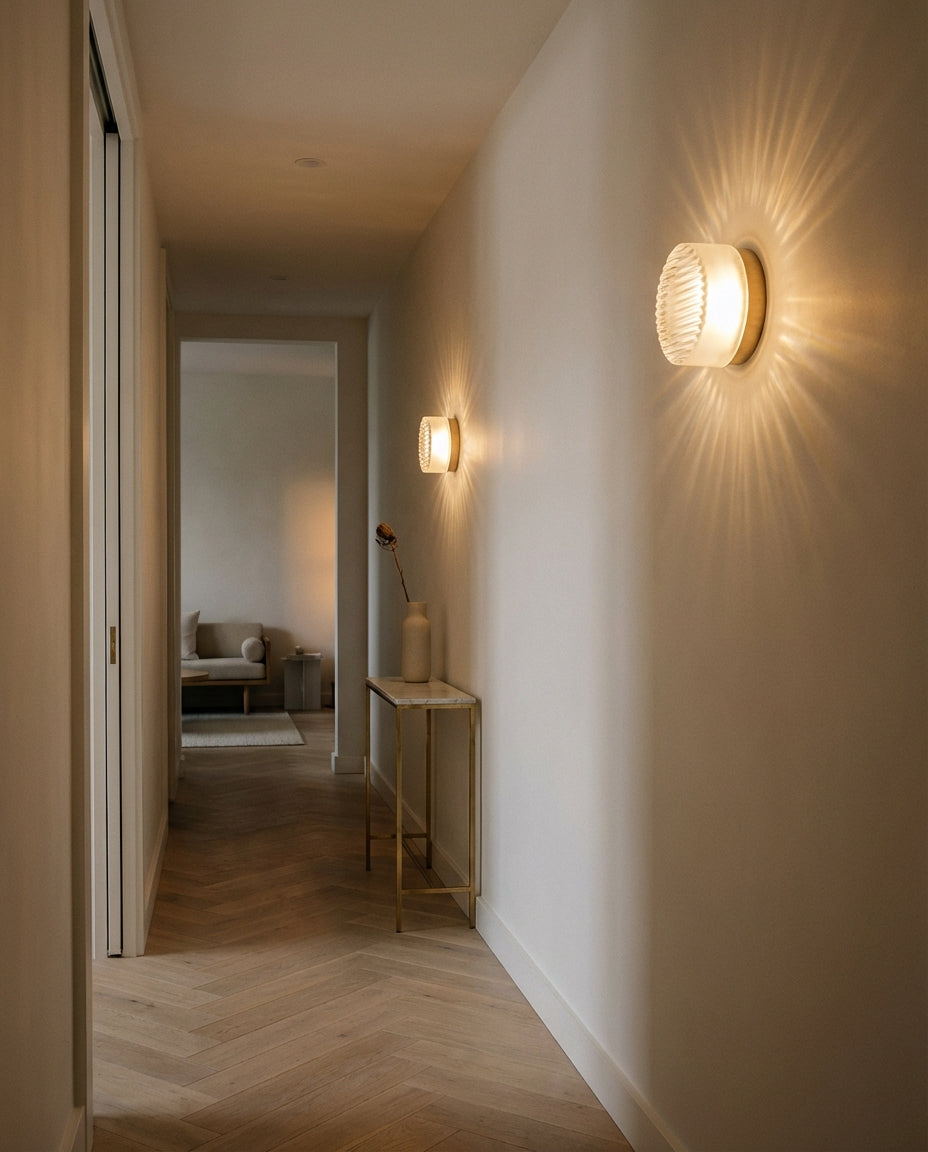 Rund Glasvæglampe – Riflet LED-belysning