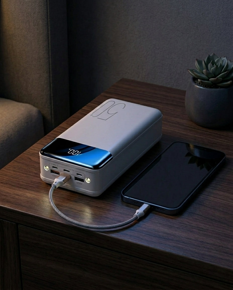 50.000 mAh powerbank | Hurtig opladning – Mobil, tablet & laptop