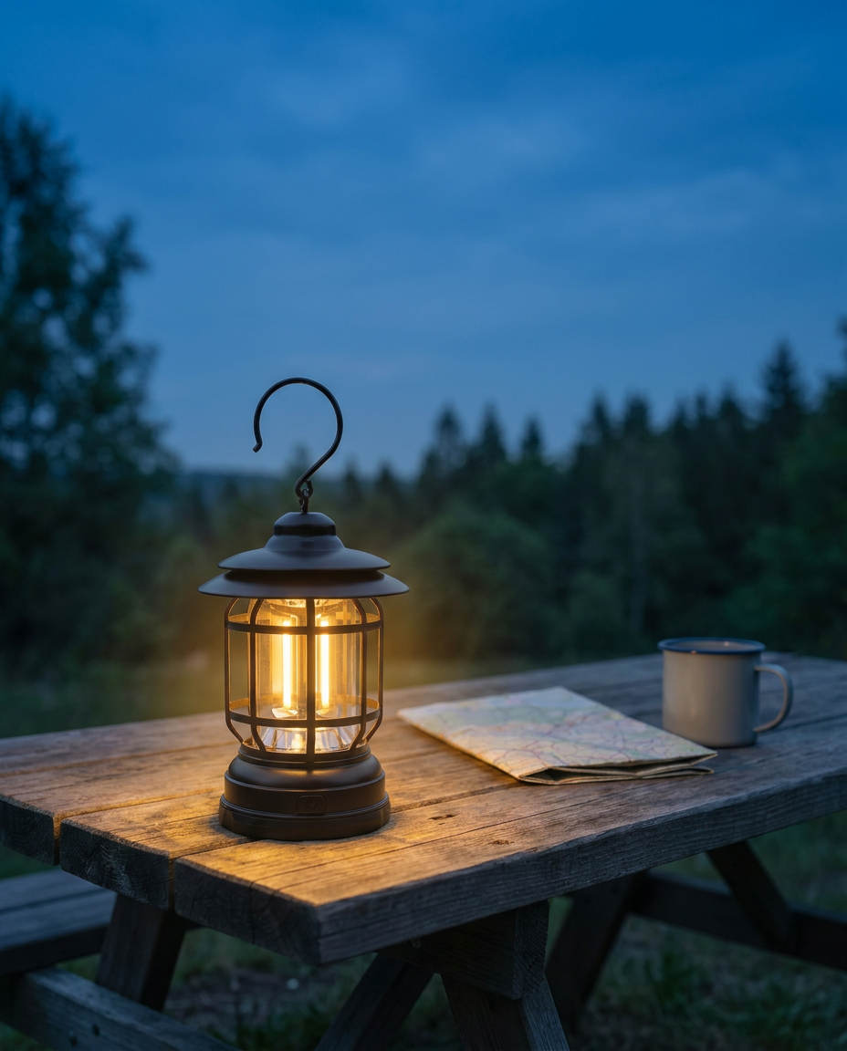 Retro campinglygte | Dæmpbar LED – USB-C og batteri