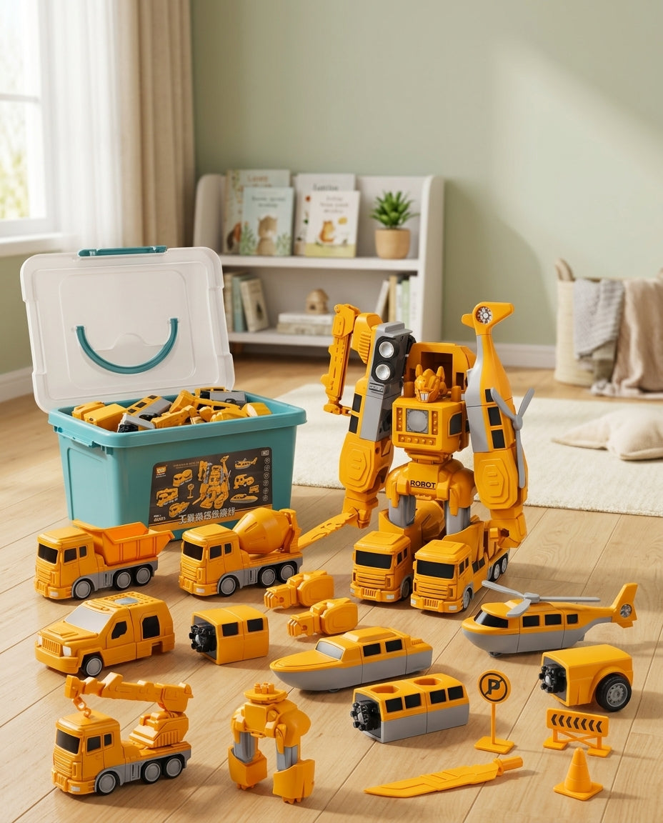 The Mighty Builder Squad | 7-i-1 magnetisk forvandlingsbar byggekøretøjsstyrke