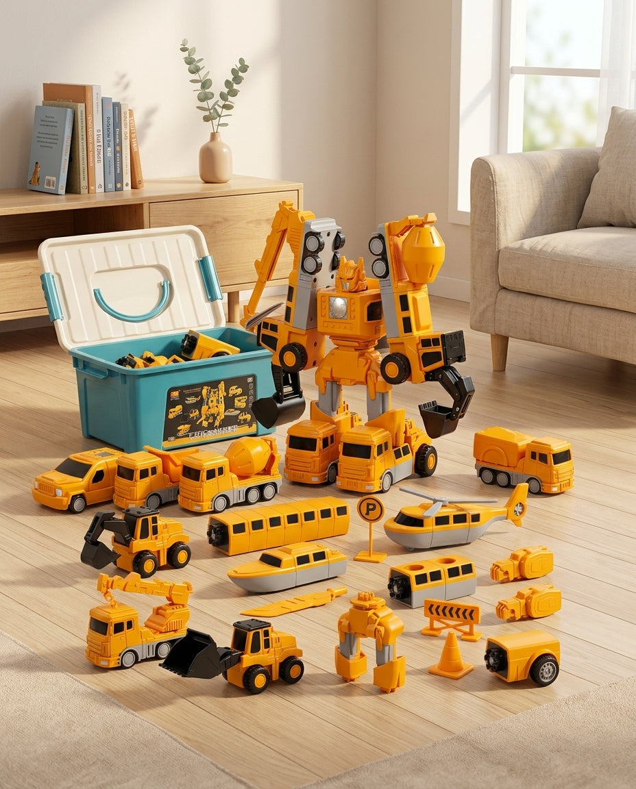 The Mighty Builder Squad | 7-i-1 magnetisk forvandlingsbar byggekøretøjsstyrke
