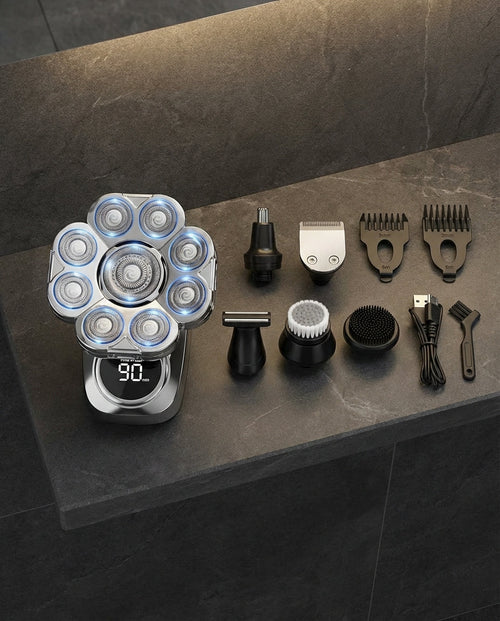 7-Hoved Elektrisk Barbermaskine | 6-i-1 Grooming Kit Hoved & Ansigt