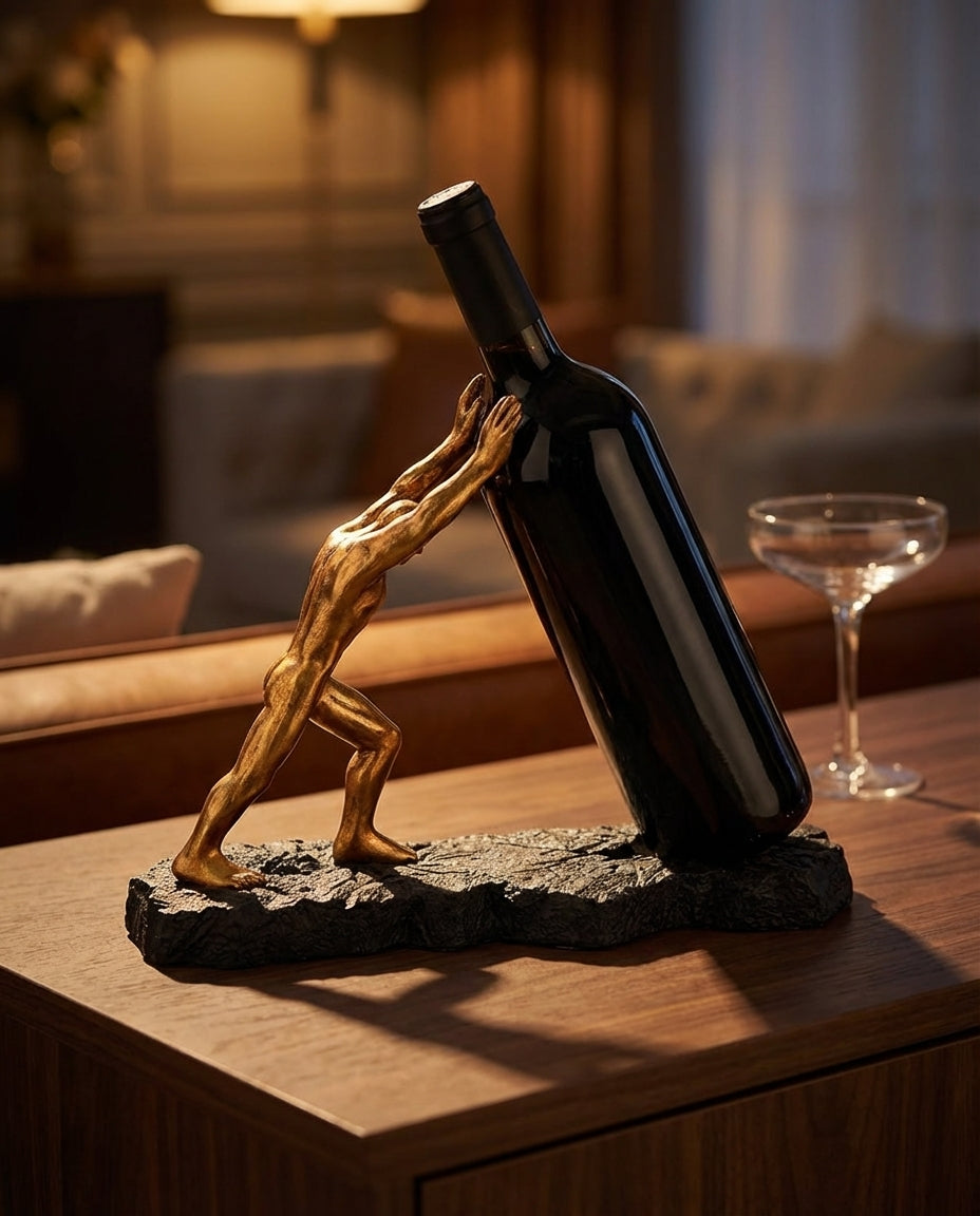 Vinflaskeholder – Skulpturel metaldisplay-stander