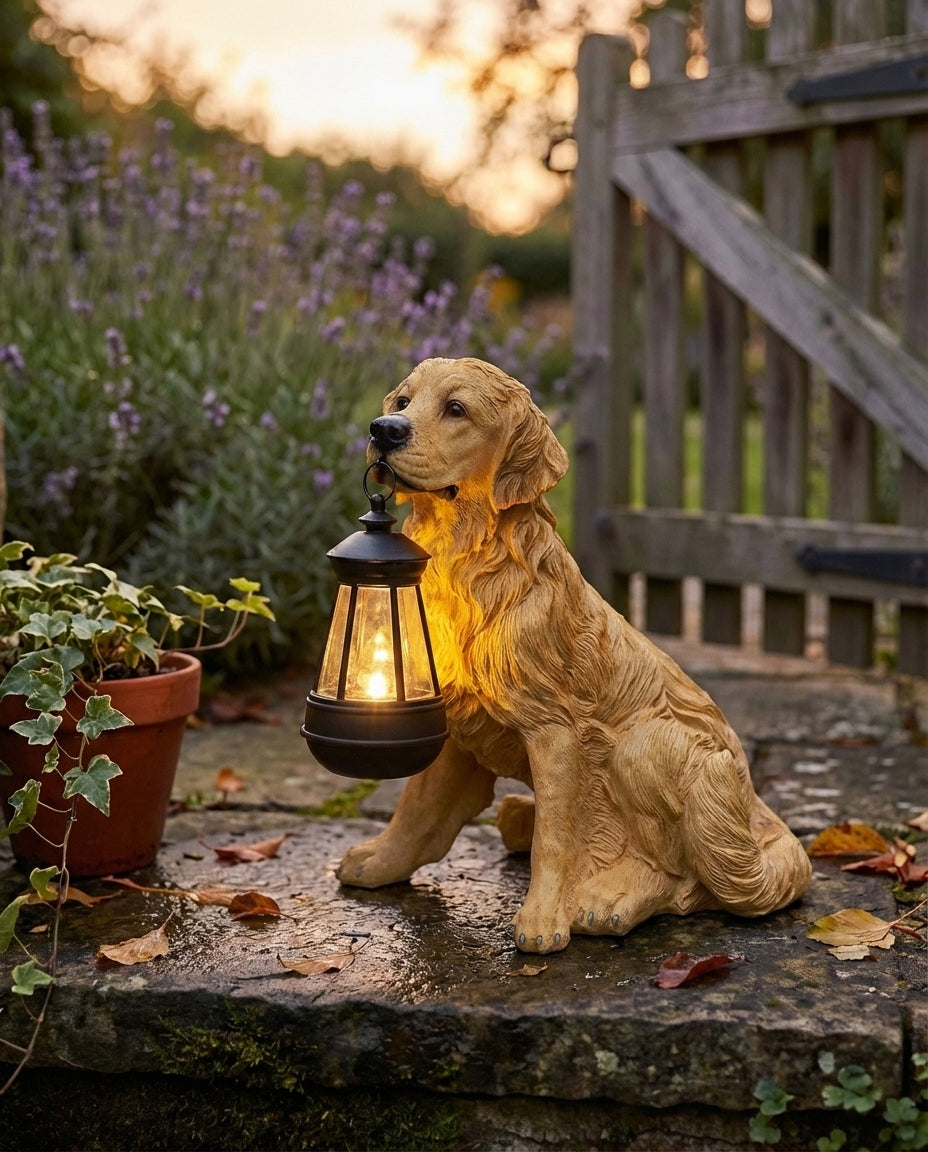 Solcelledrevet hundefigur med LED-lygte | Vejrbestandig