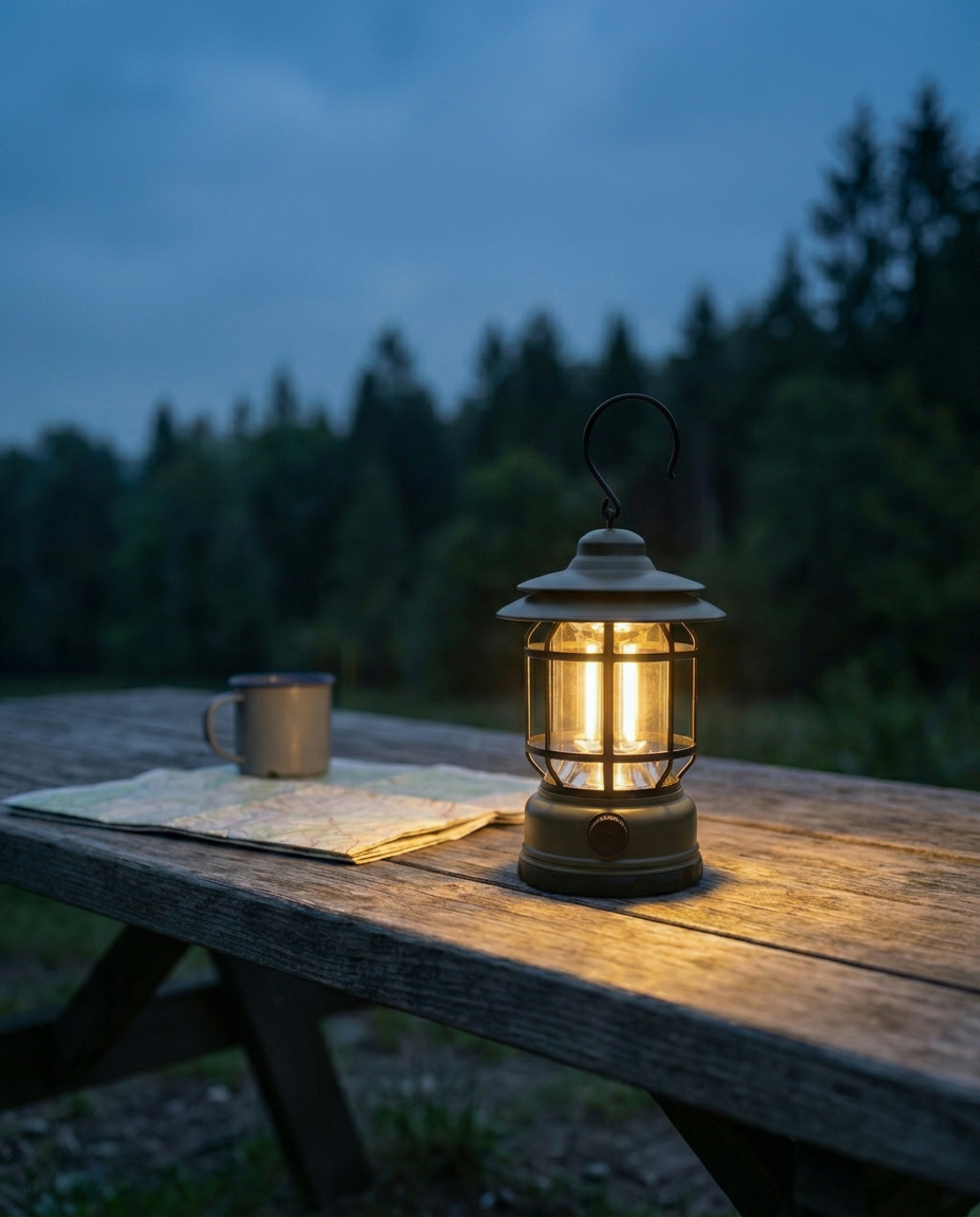 Retro campinglygte | Dæmpbar LED – USB-C og batteri