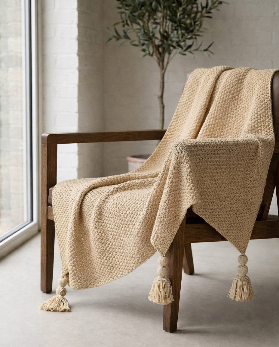 Strikket uldplæd med frynser | Nordic Warmth