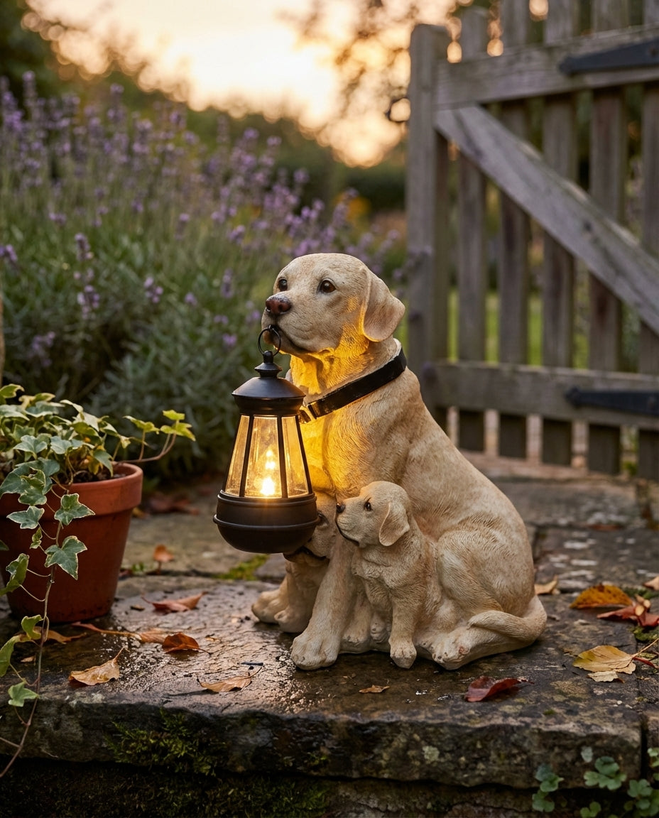 Solcelledrevet hundefigur med LED-lygte | Vejrbestandig