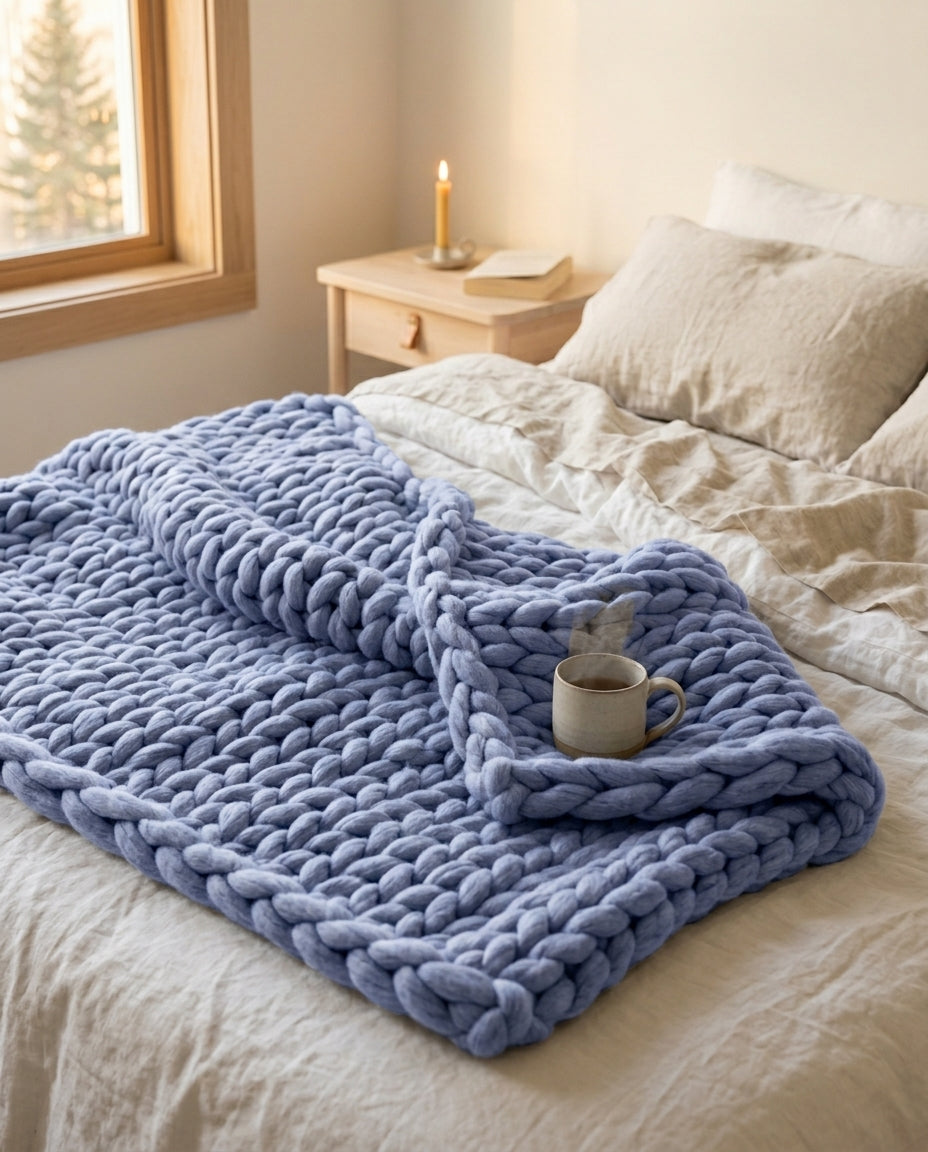 Chunky strikket tæppe XL – Håndslikket armstrikket plaid