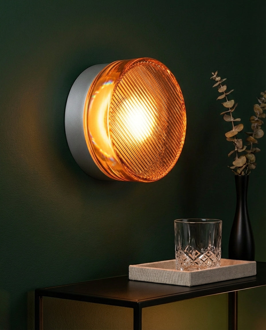 Rund Glasvæglampe – Riflet LED-belysning