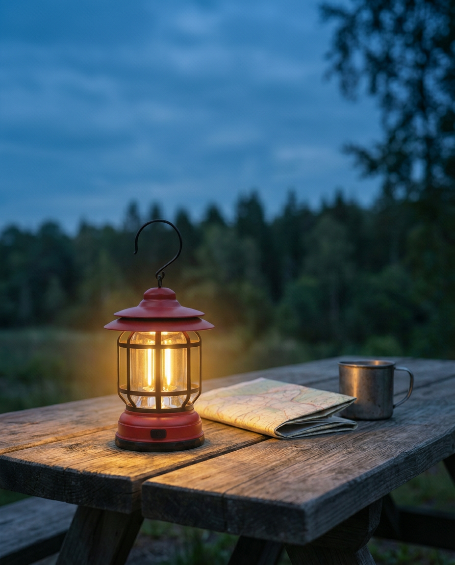 Retro campinglygte | Dæmpbar LED – USB-C og batteri