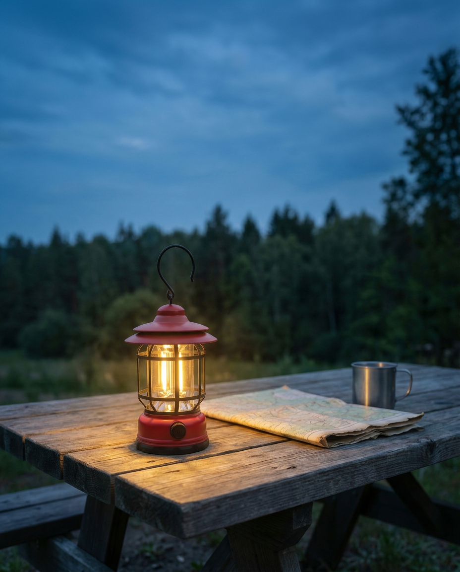 Retro campinglygte | Dæmpbar LED – USB-C og batteri
