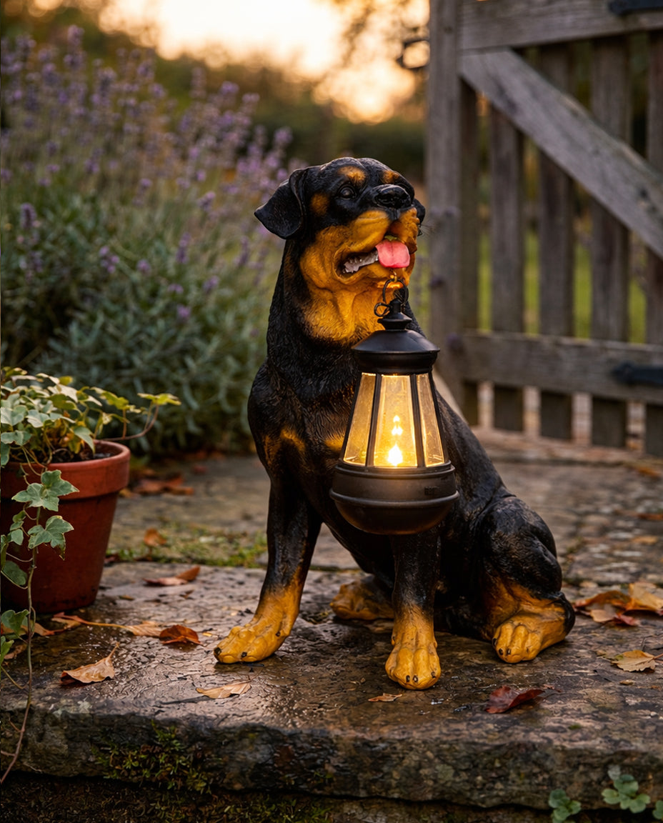 Solcelledrevet hundefigur med LED-lygte | Vejrbestandig