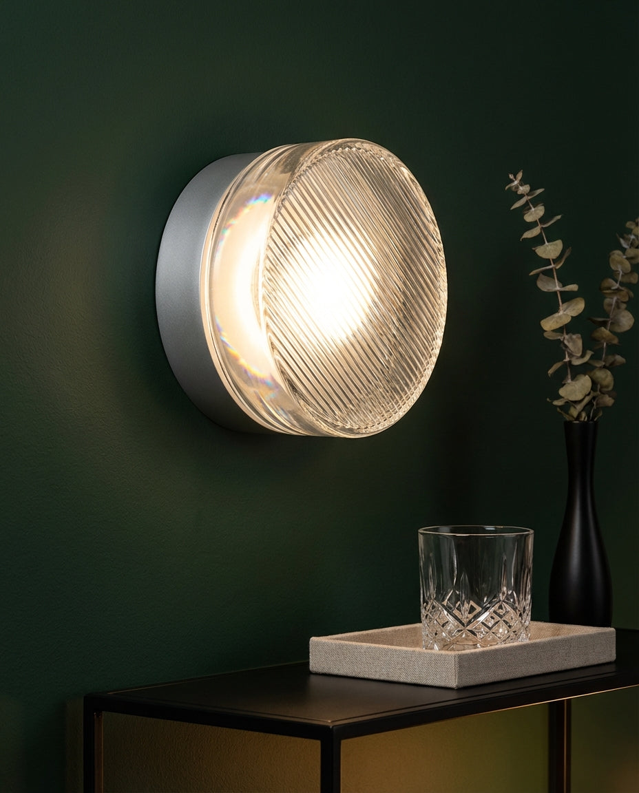Rund Glasvæglampe – Riflet LED-belysning
